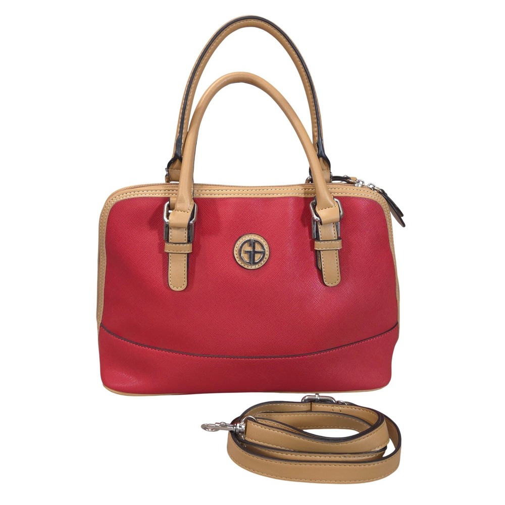 Giani Bernini Dome Satchel Crossbody Bag Red Faux Leather Adjustable Strap